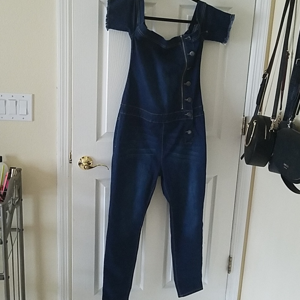 VIP stretch  denim /jean jumpsuit NWOT 15/16